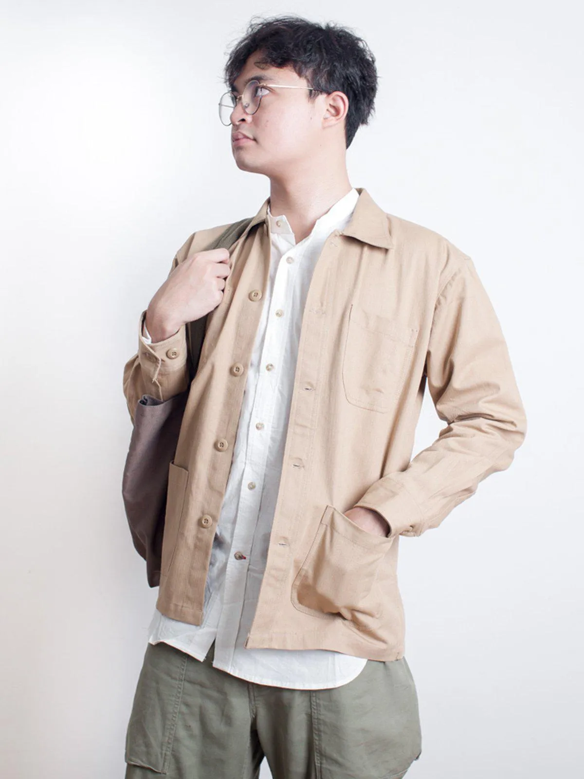 Qutn 3 Pocket Jacket Khaki Herringbone