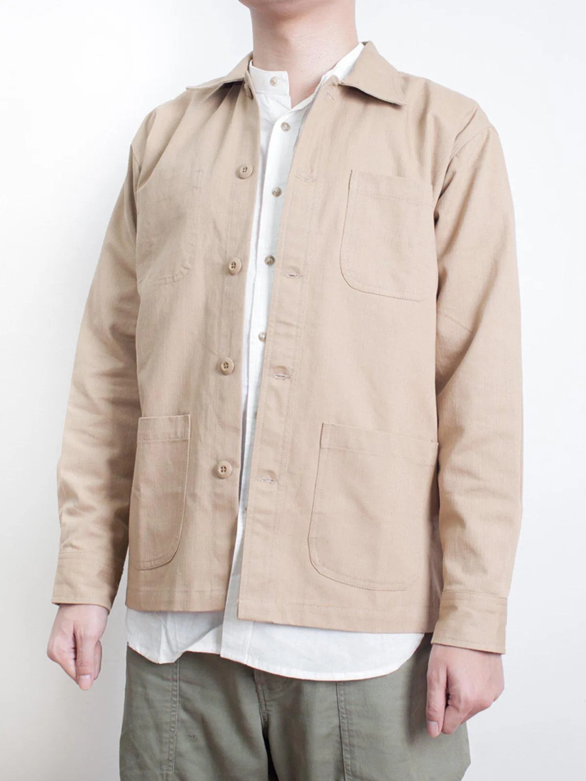 Qutn 3 Pocket Jacket Khaki Herringbone