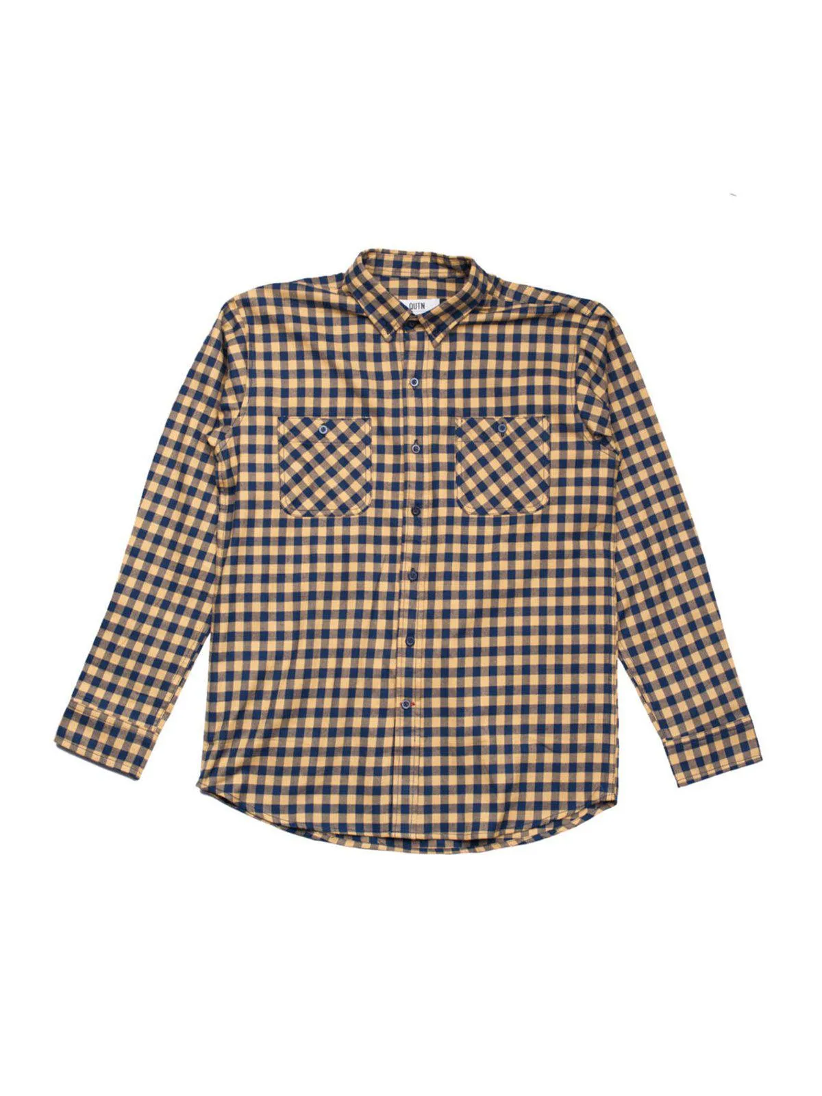Qutn Button Down Double Pocket LS Yellow Blue Minicheck Flannel