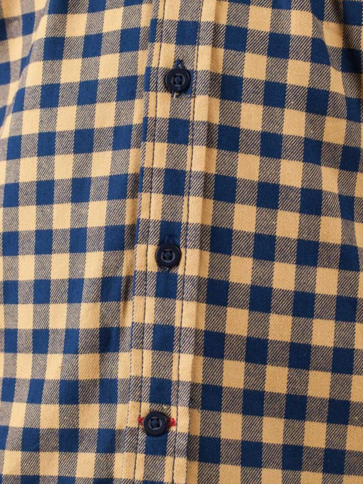 Qutn Button Down Double Pocket LS Yellow Blue Minicheck Flannel