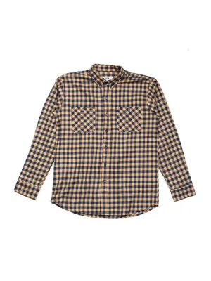 Qutn Button Down Double Pocket LS Yellow Blue Minicheck Flannel