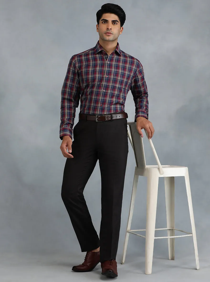 Red & Blue Checked Slim Fit Formal Shirt | Greenfibre