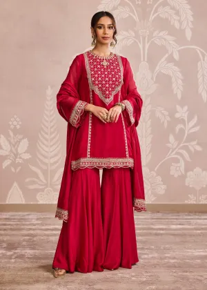 Red organza kurta and sharara set