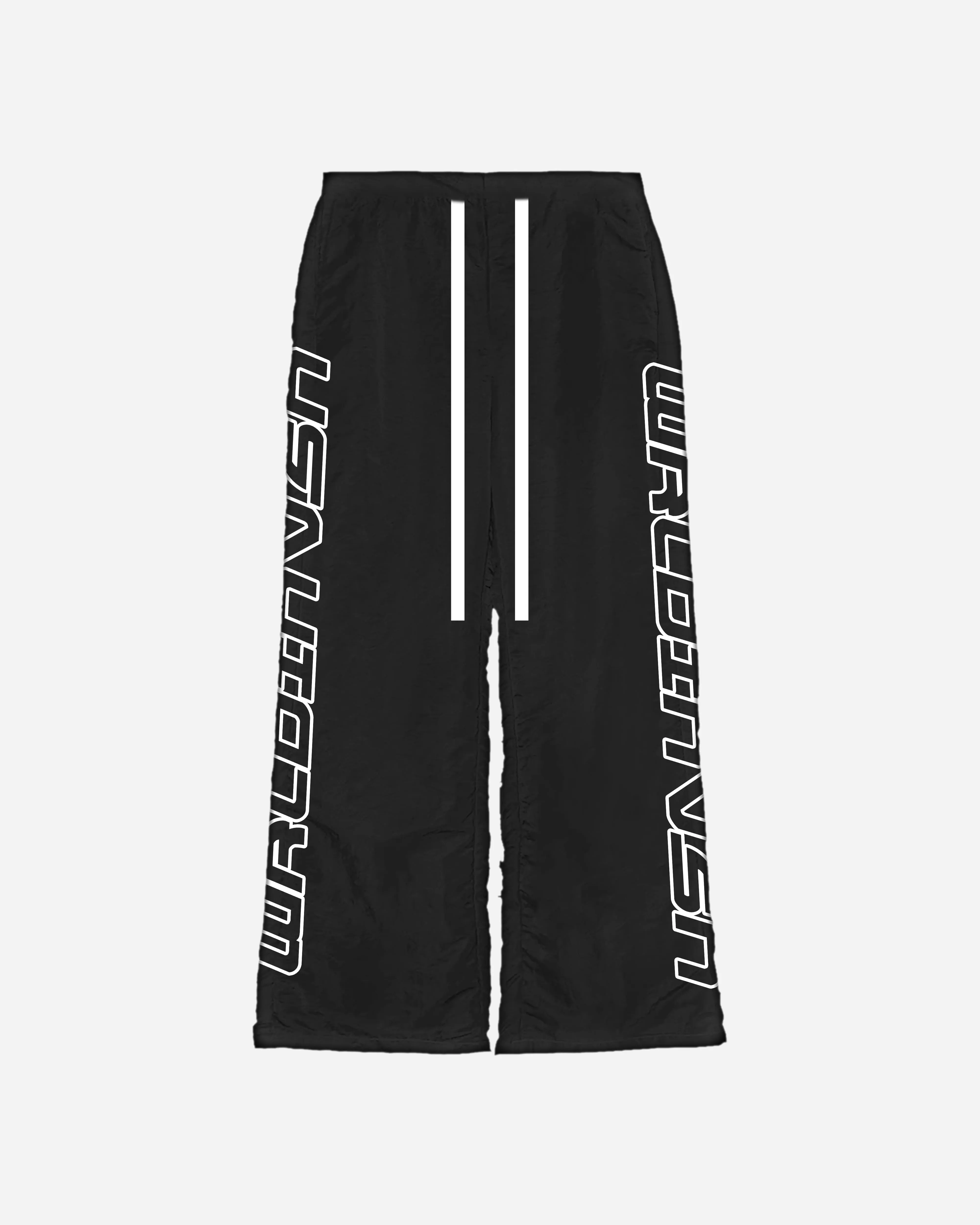 Retro Relaxed-Fit Nylon Pants (Black/White Stitching)