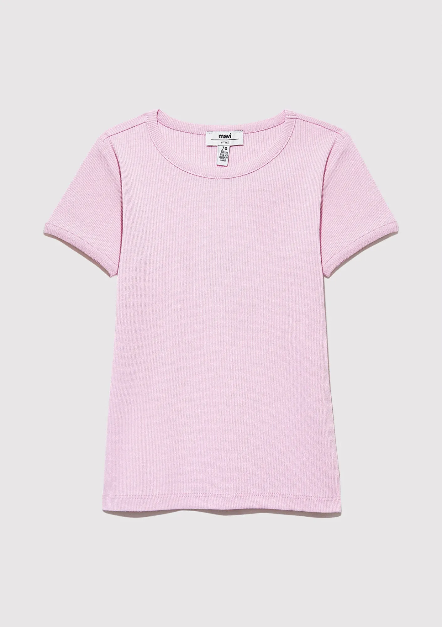 Ribbed Pink Basic T-Shirt