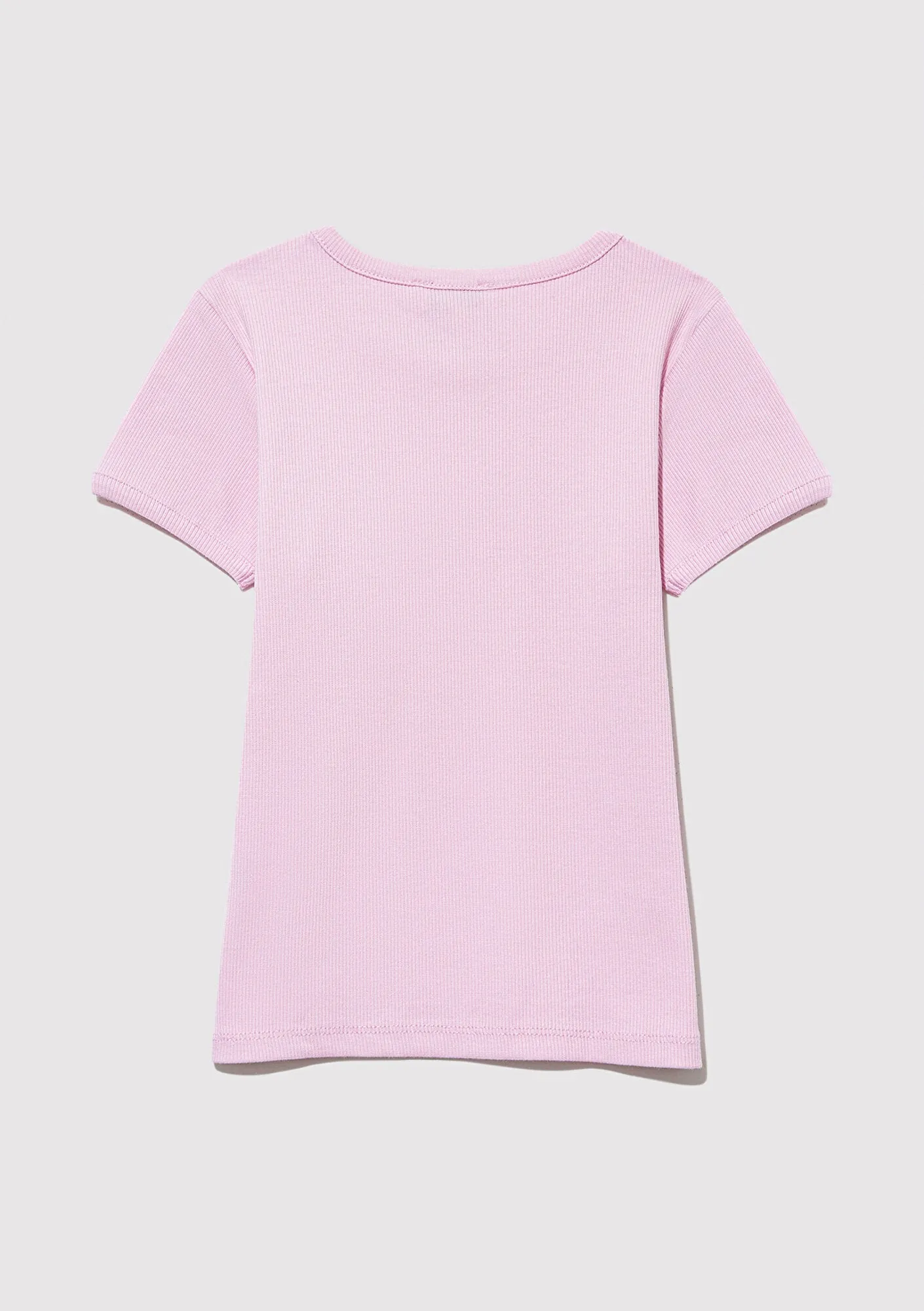 Ribbed Pink Basic T-Shirt