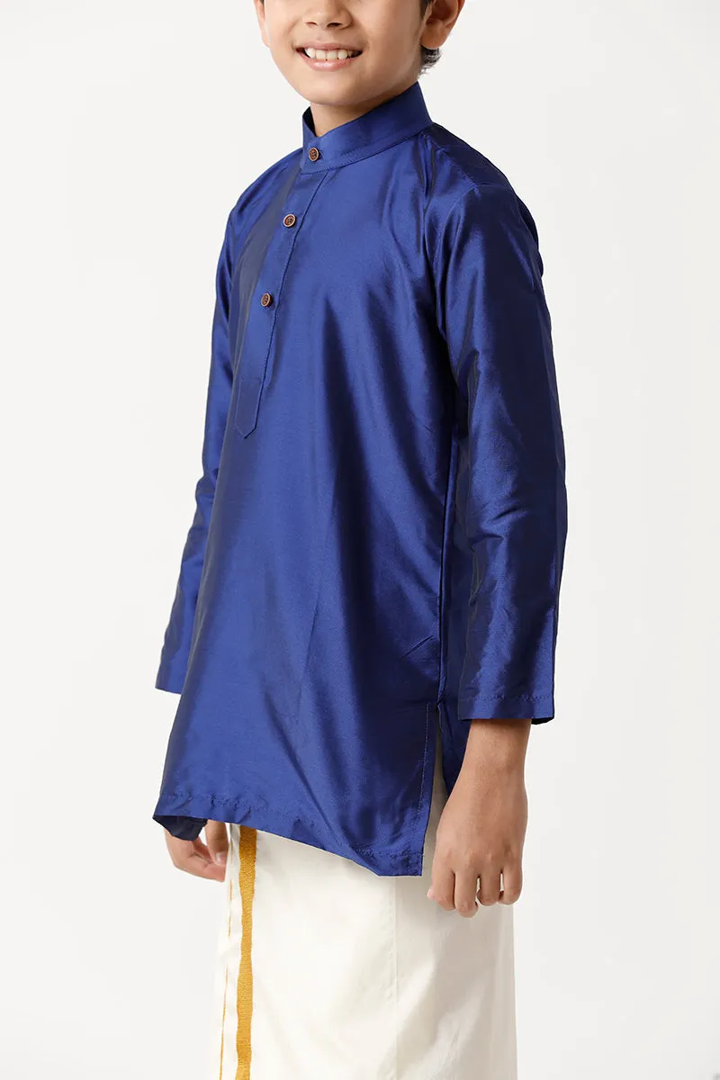 Rising Ideal - Blue Kurta and Matching Fixit Dhoti With Towel 3 in 1 Set For Kids | Uathayam