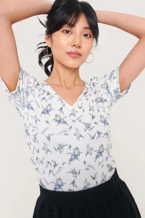 Ruched Floral V-Neck Tee