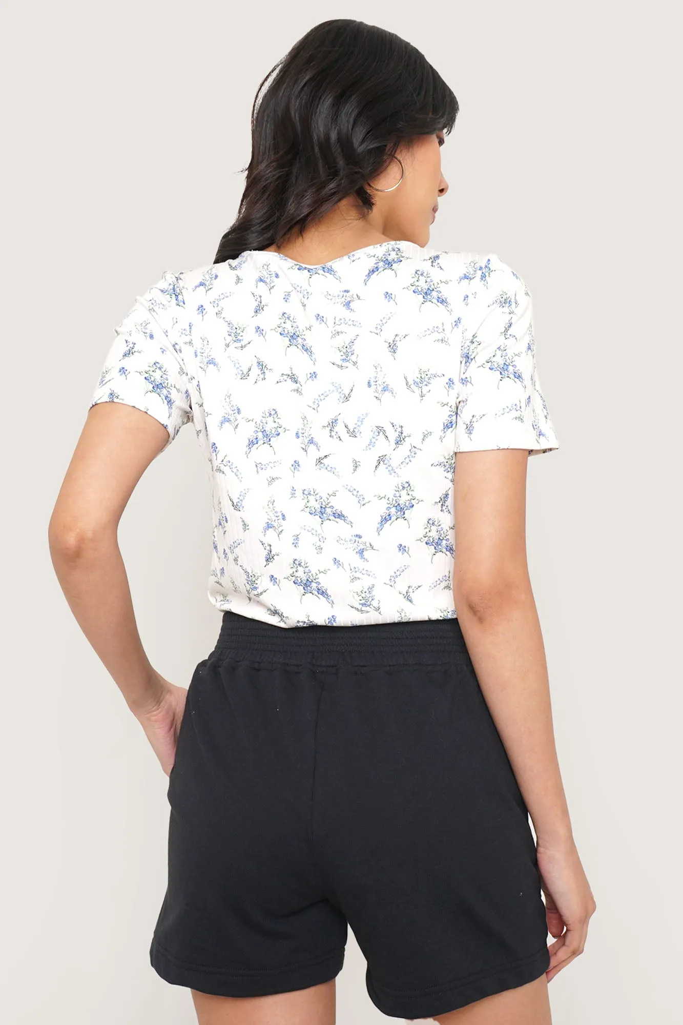 Ruched Floral V-Neck Tee
