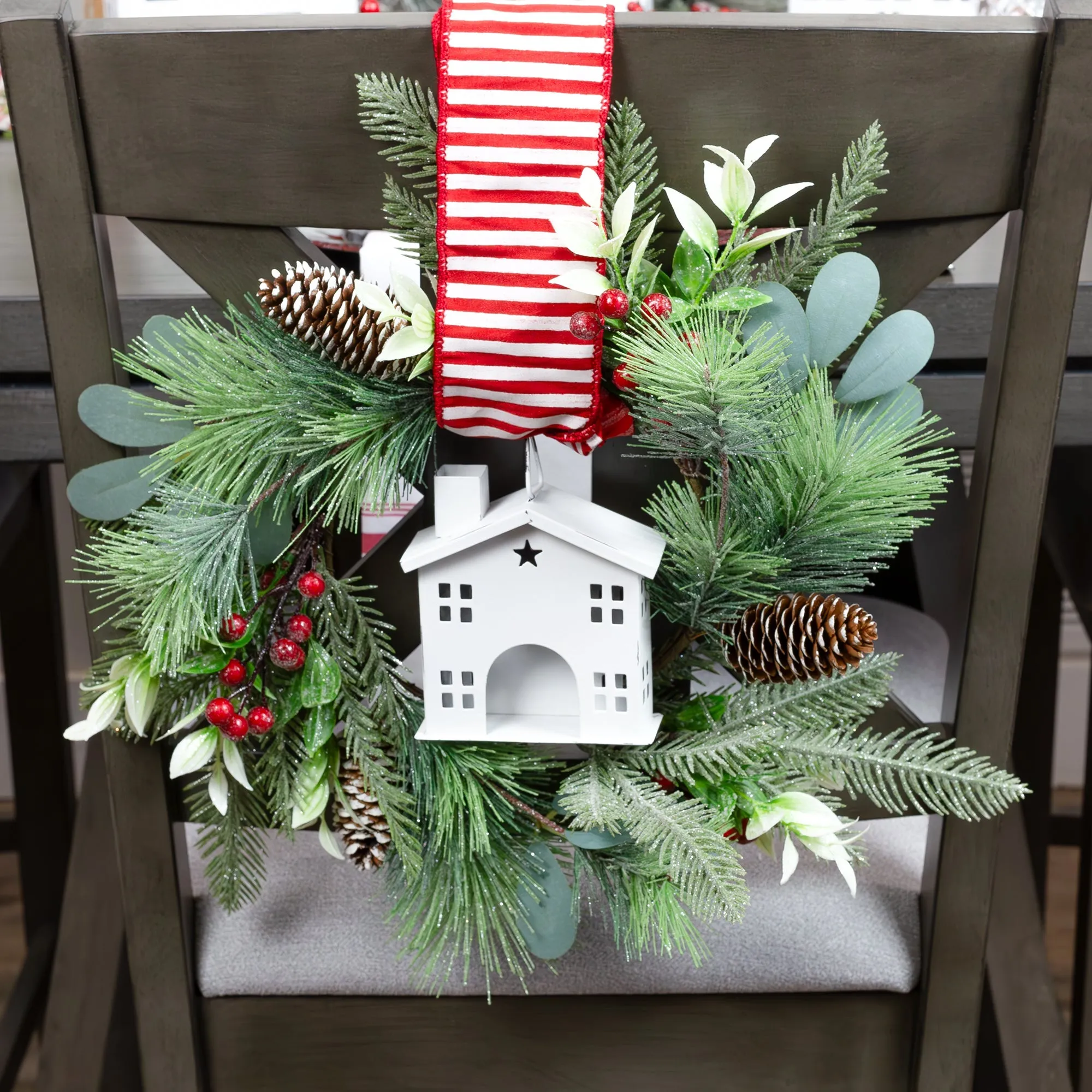 Rustic White Tin Ornaments (Set of 4 Houses, White)