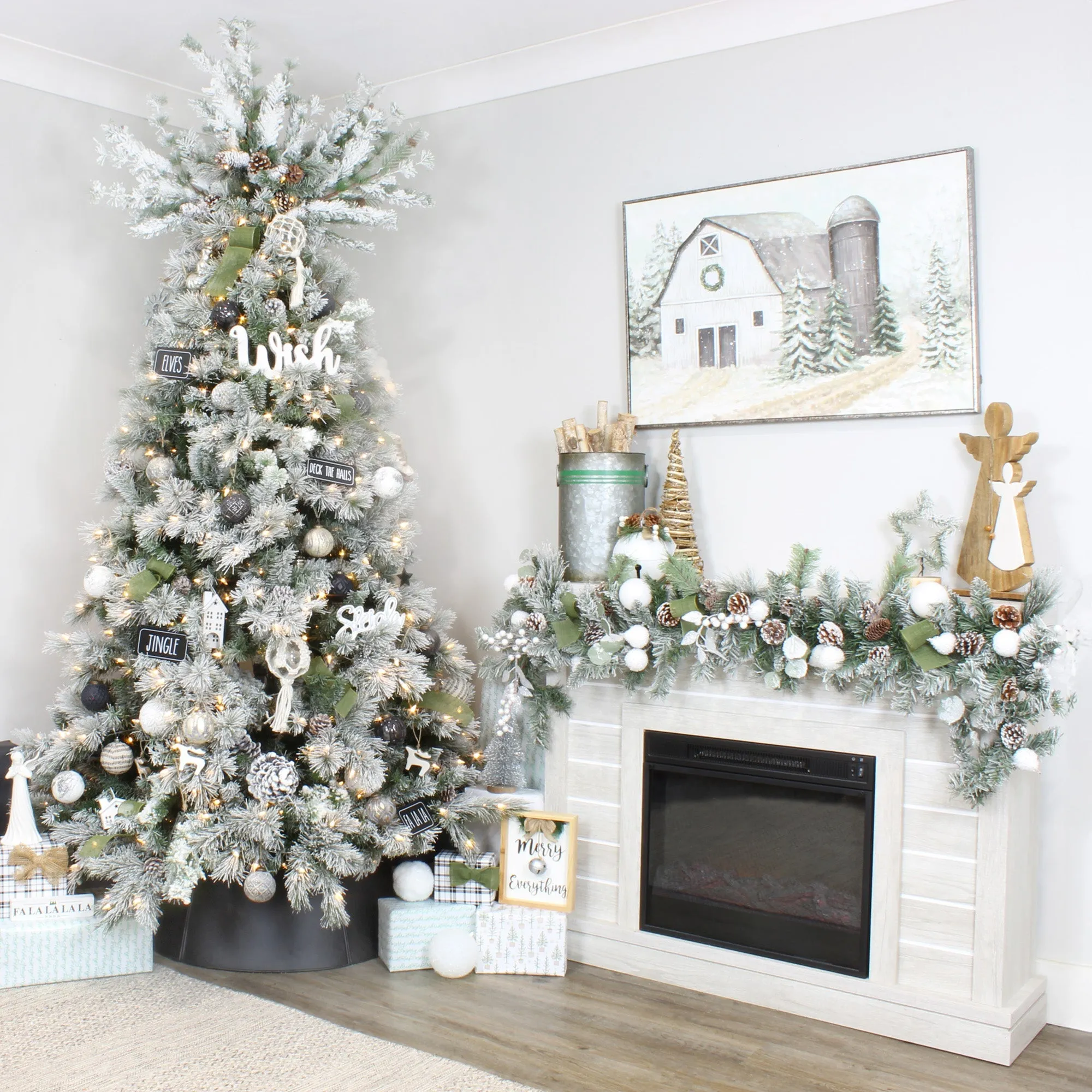 Rustic White Tin Ornaments (Set of 4 Houses, White)