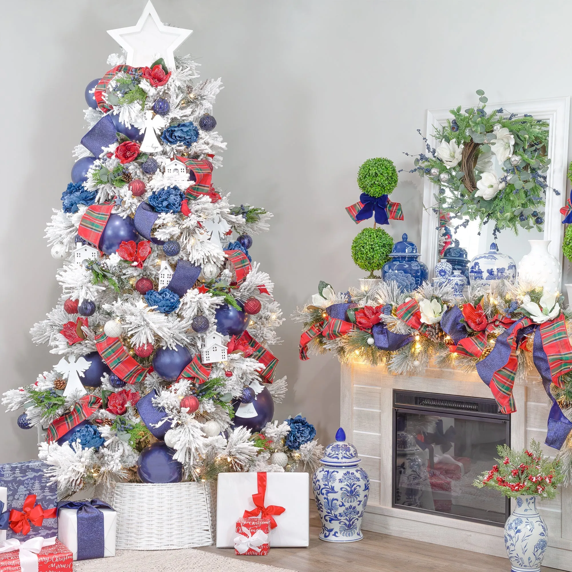 Rustic White Tin Ornaments (Set of 4 Houses, White)
