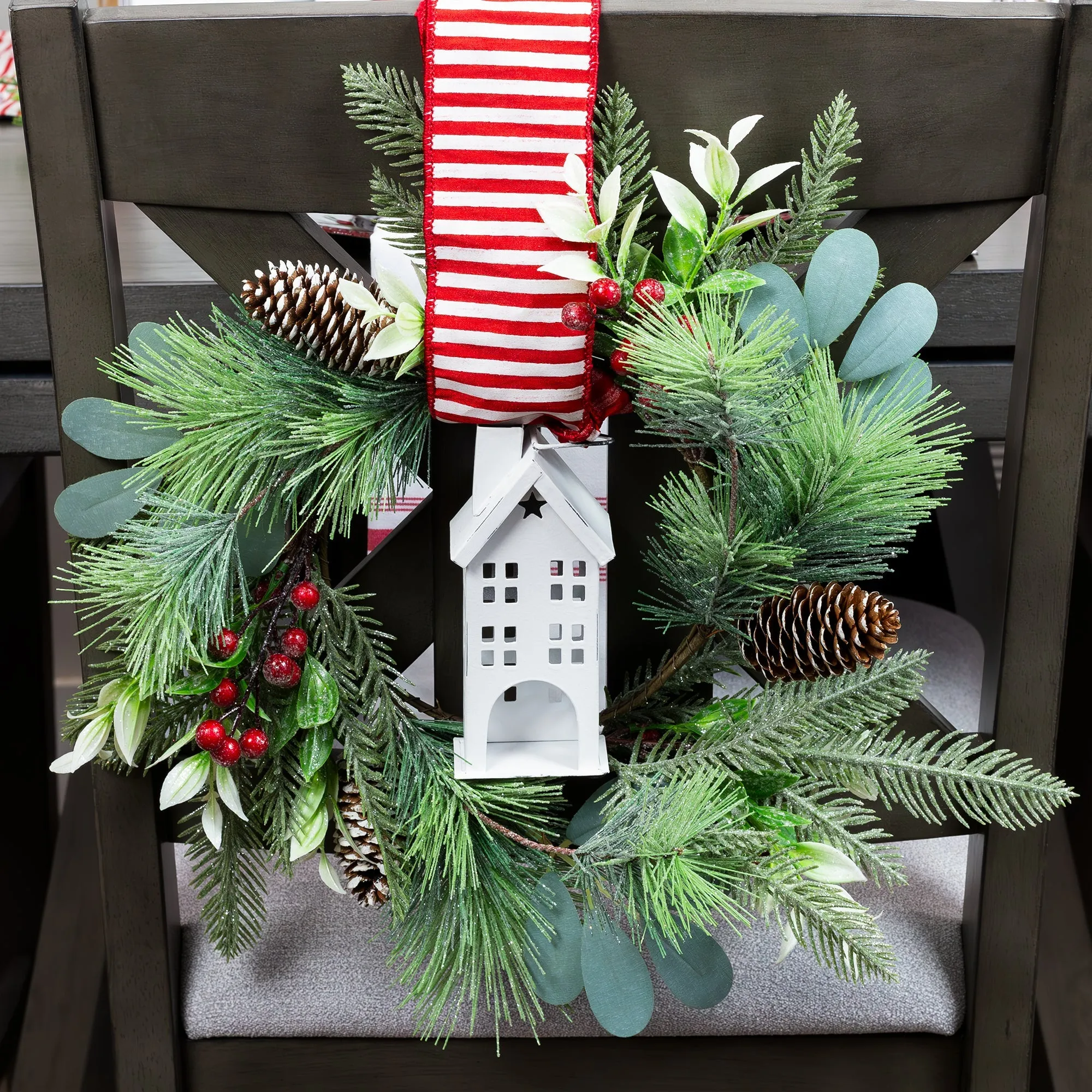 Rustic White Tin Ornaments (Set of 4 Houses, White)