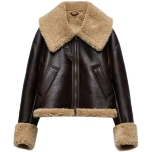 Shearling Trim Collar Cuff and Hem Jacket