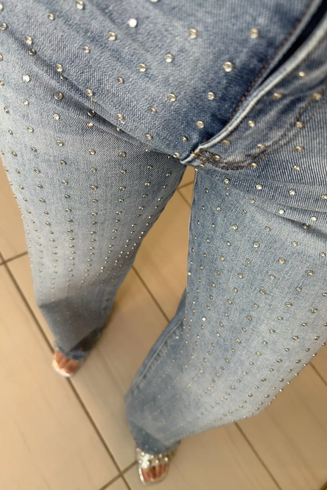 Shiny Studs Denim Pants