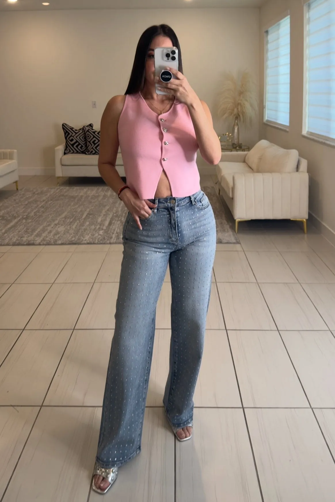 Shiny Studs Denim Pants