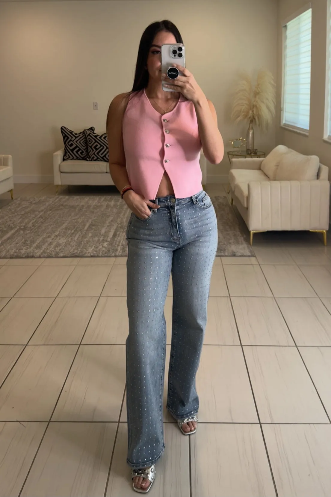Shiny Studs Denim Pants