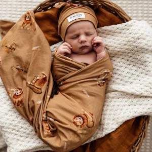Snuggle Hunny Baby Jersey Wrap & Beanie Set - Roar
