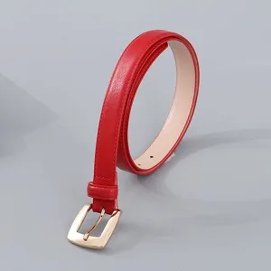 Solid Color Women PU Belt with Single Prong Buckle
