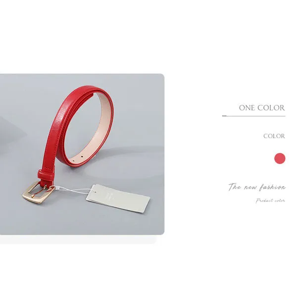 Solid Color Women PU Belt with Single Prong Buckle