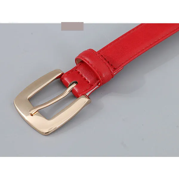 Solid Color Women PU Belt with Single Prong Buckle