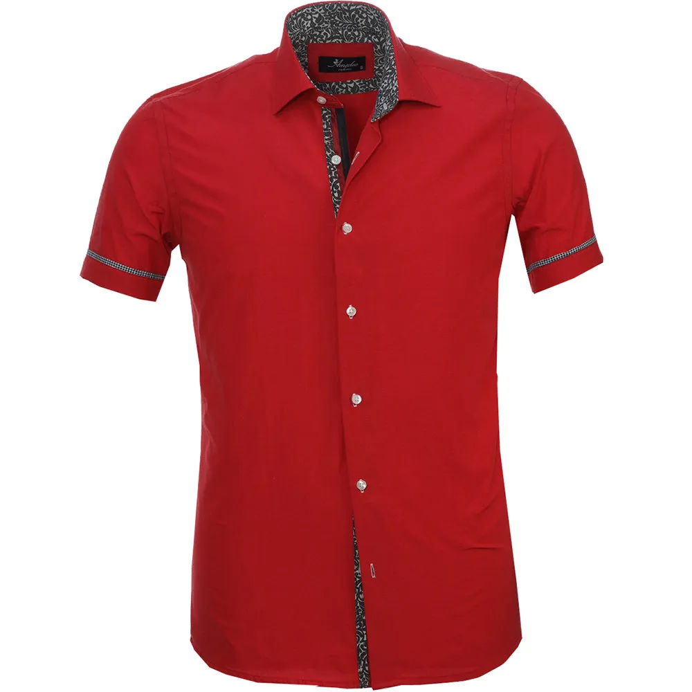 Solid Red Mens Short Sleeve Button up Shirts - Tailored Slim Fit Cotton Dress Shirts