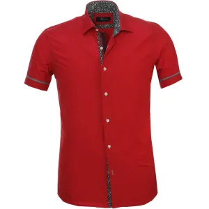 Solid Red Mens Short Sleeve Button up Shirts - Tailored Slim Fit Cotton Dress Shirts