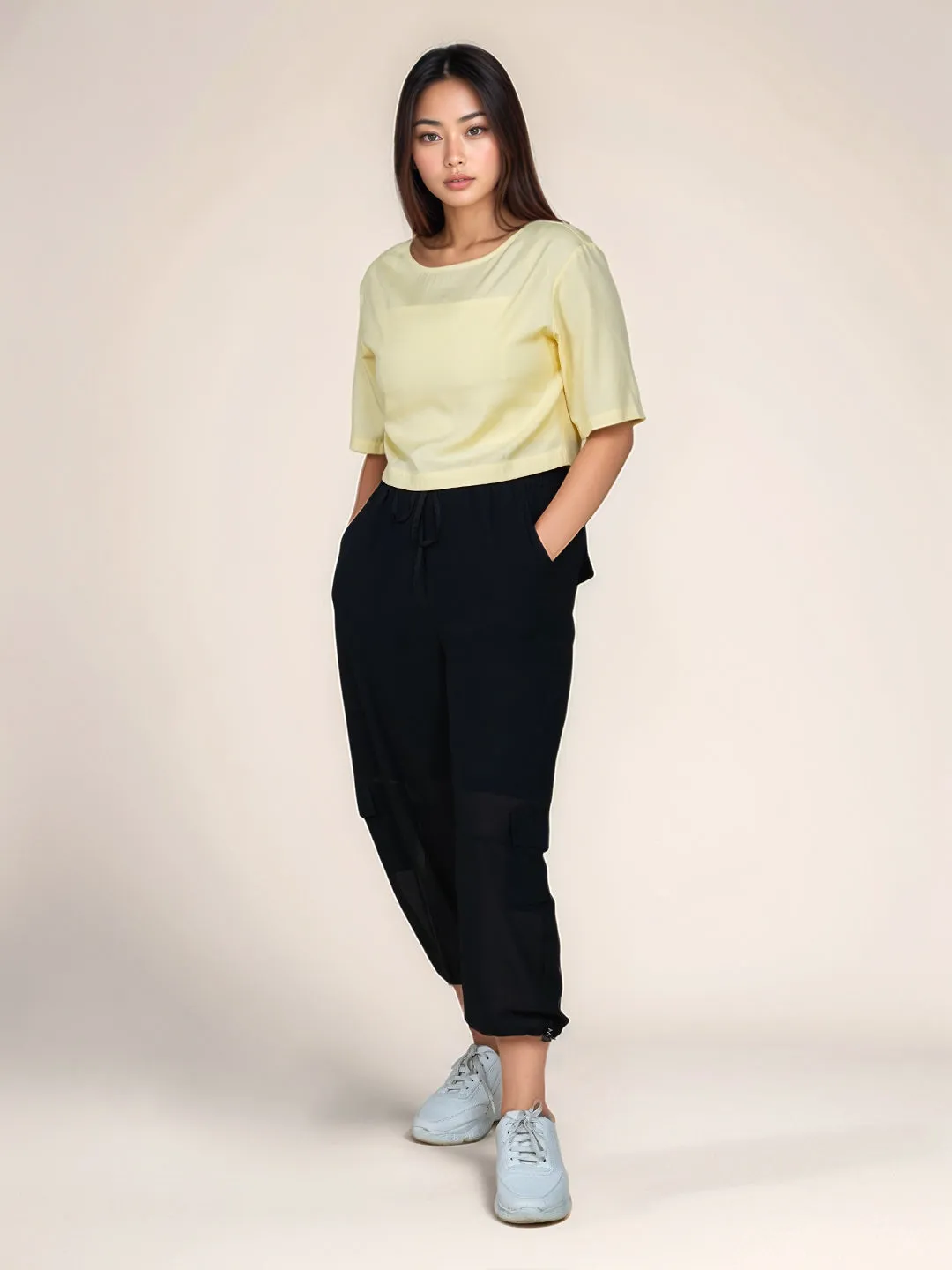 Solid Round Neck Crop Top