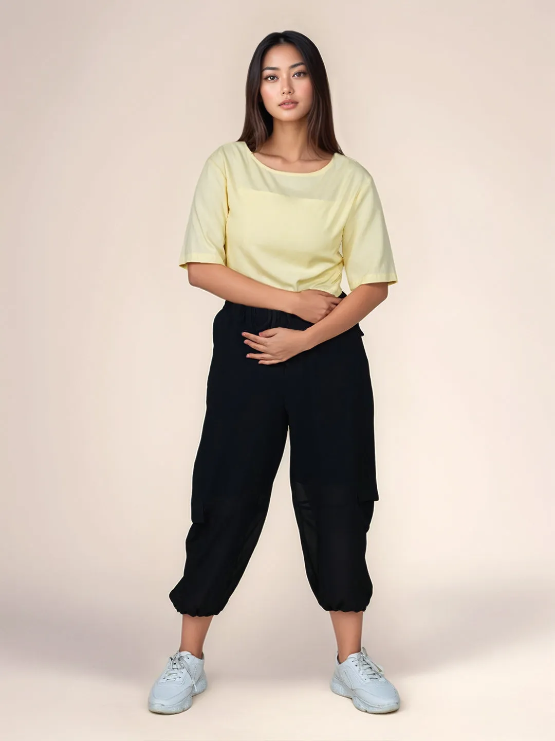 Solid Round Neck Crop Top