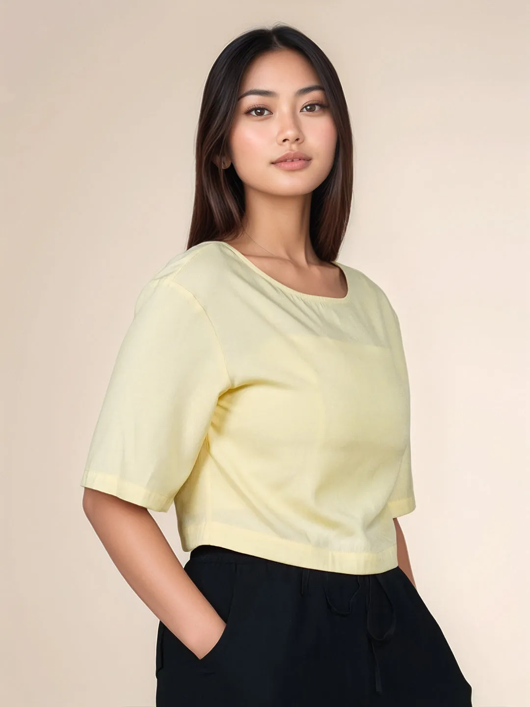 Solid Round Neck Crop Top