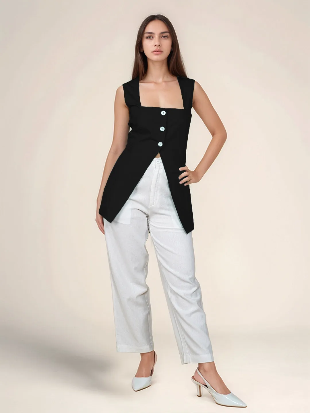 Solid Square Neck Top