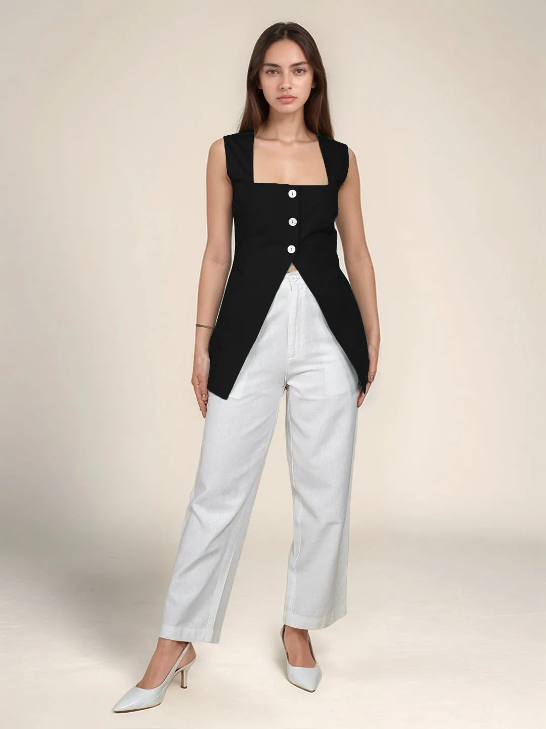 Solid Square Neck Top