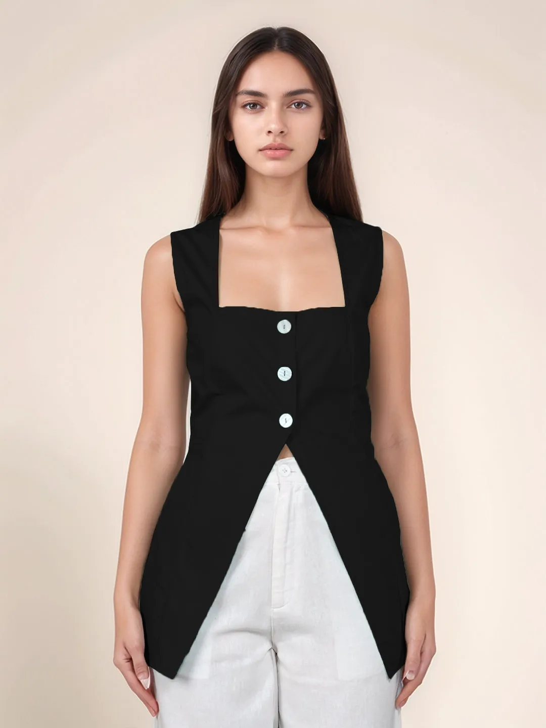 Solid Square Neck Top