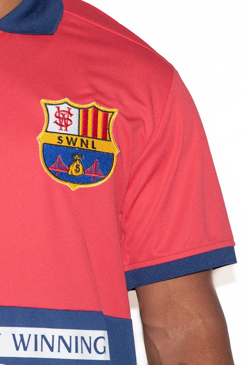 Stay Winning Red/Navy Soccer Polo Tee