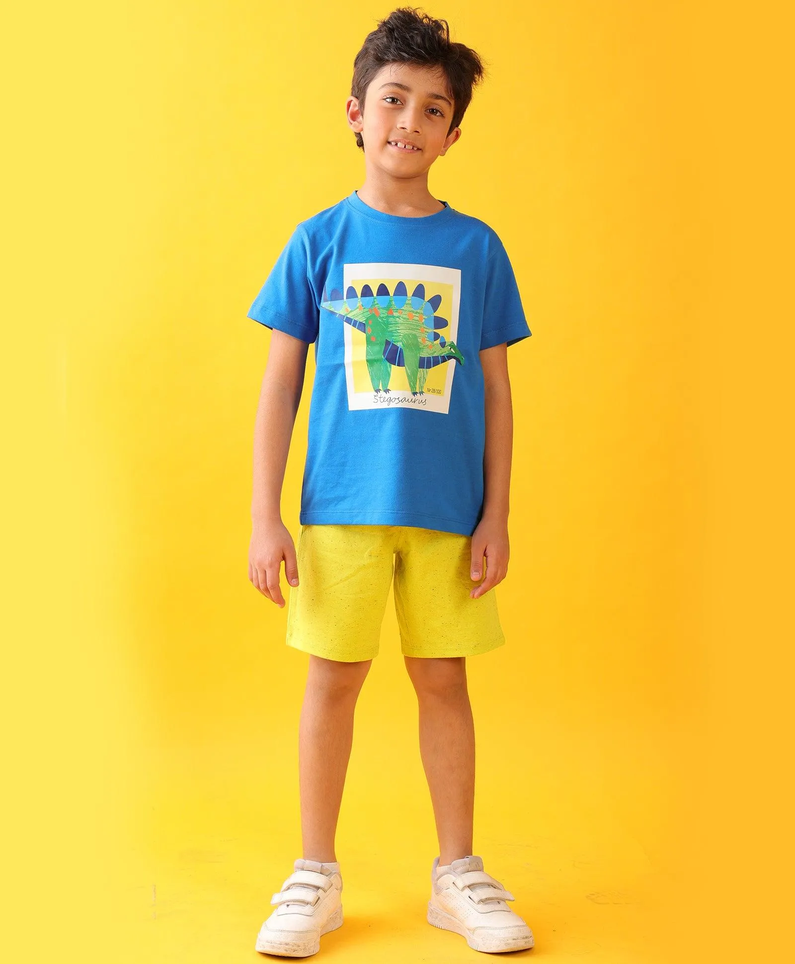 STEGOSAURUS LIME SUMMER SHORTS SET - ROYAL/LIME