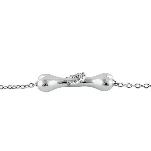 Sterling Silver Dog Bone Clear Heart CZ Bracelet