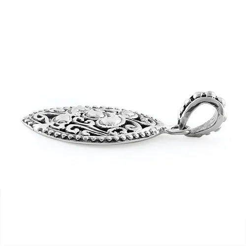 Sterling Silver Vintage Curve Pattern Ellipse Pendant