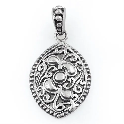 Sterling Silver Vintage Curve Pattern Ellipse Pendant
