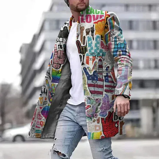 Stylish Maximo Men's Graphic Long Coat