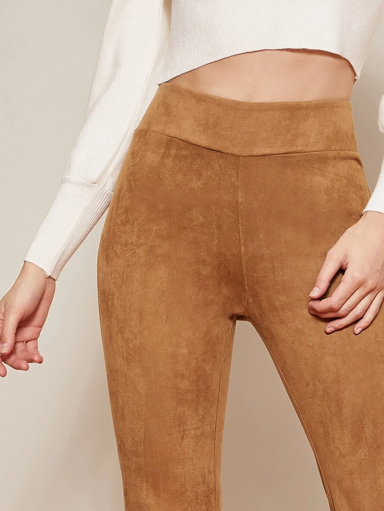 Suede Flare Leg Capri Pants(SI)