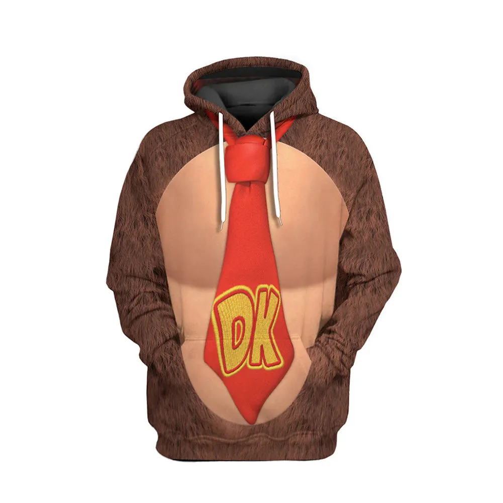 Super Mario Bros Donkey Kong Game Character Brown Hoodie 3D Printed Hooded Pullover Sweatshirt Set