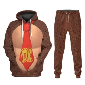 Super Mario Bros Donkey Kong Game Character Brown Hoodie 3D Printed Hooded Pullover Sweatshirt Set