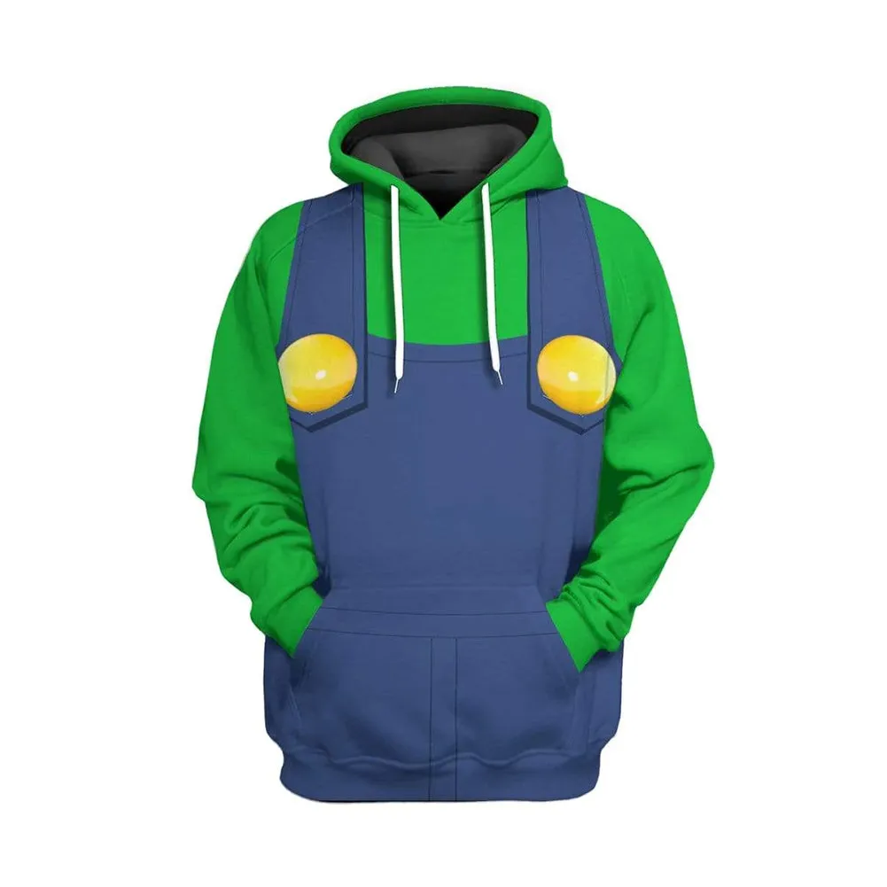 Super Mario Bros Luigi Game Character Green Hoodie 3D Printed Hooded Pullover Sweatshirt Set