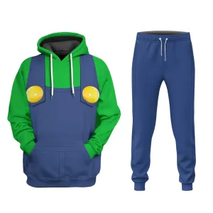 Super Mario Bros Luigi Game Character Green Hoodie 3D Printed Hooded Pullover Sweatshirt Set
