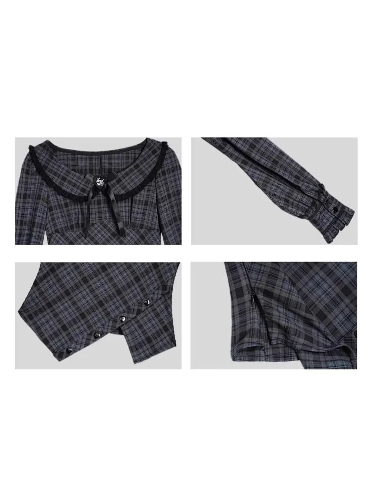 Sweet Cool Doll Neck Long Sleeve Plaid Top Shirt【s0000006497】