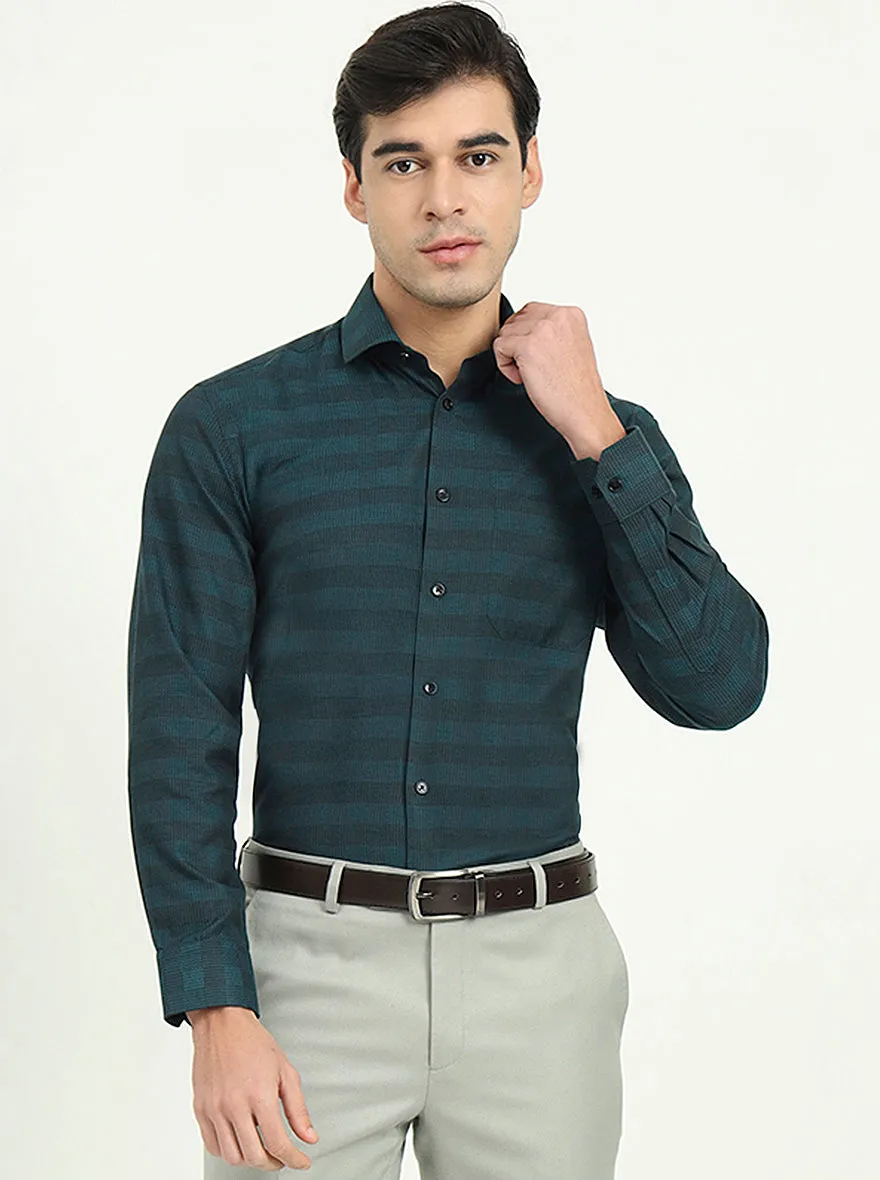 Teal Green & Black Checked Slim Fit Formal Shirt | Greenfire