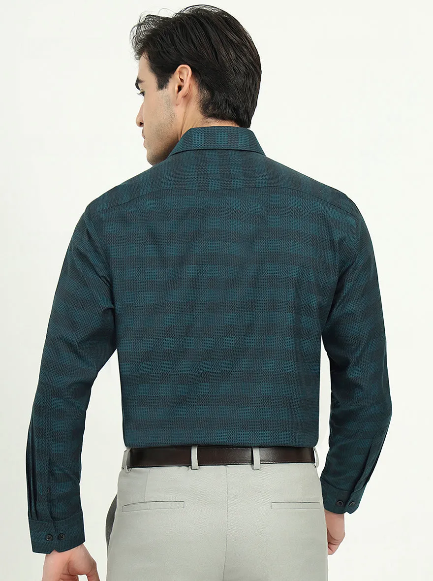 Teal Green & Black Checked Slim Fit Formal Shirt | Greenfire