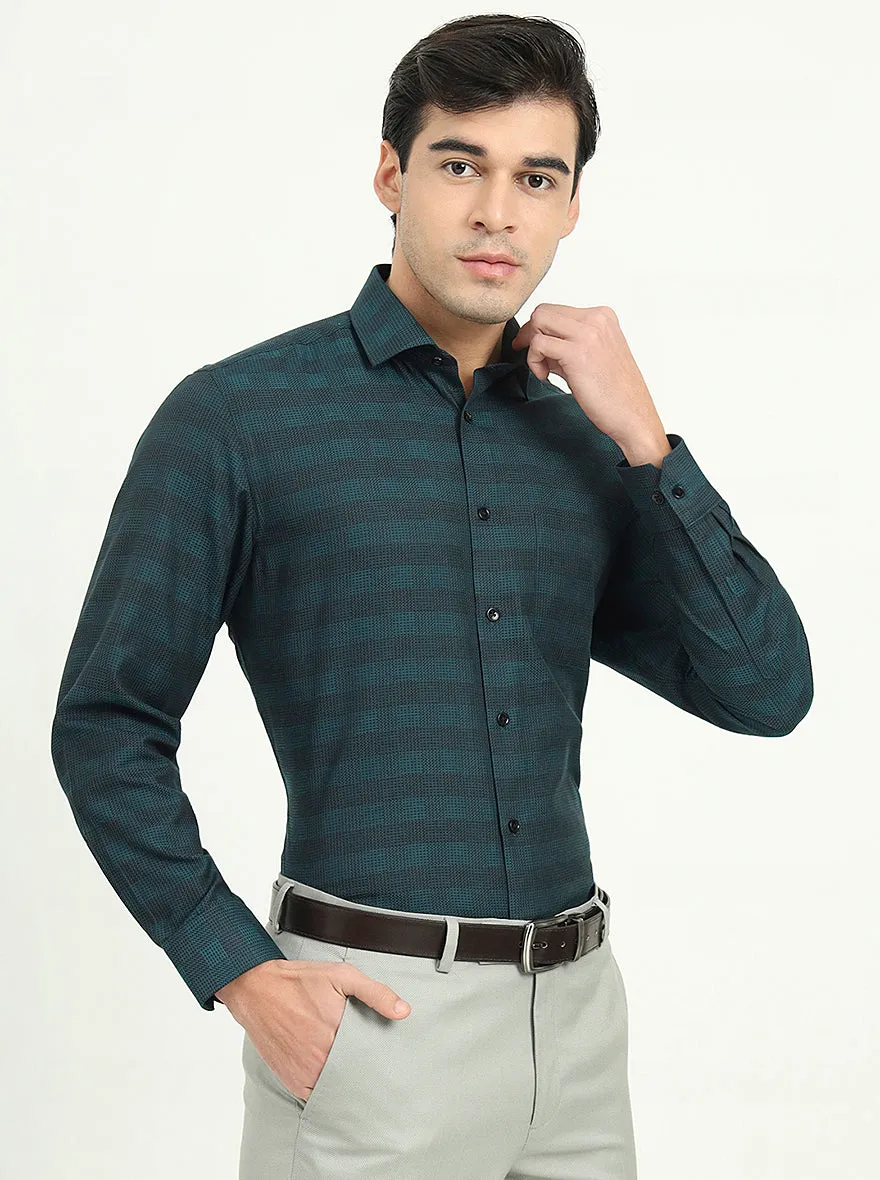 Teal Green & Black Checked Slim Fit Formal Shirt | Greenfire