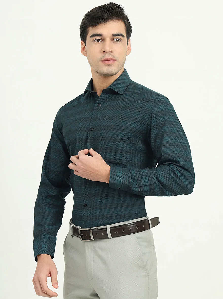 Teal Green & Black Checked Slim Fit Formal Shirt | Greenfire