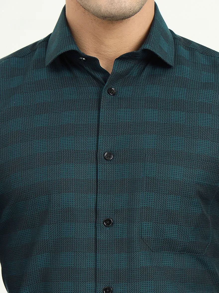 Teal Green & Black Checked Slim Fit Formal Shirt | Greenfire